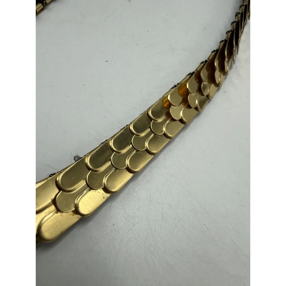 Vintage Gold Tone Scale Stretch Belt Rectangular Buckle Retro Metallic Elastic